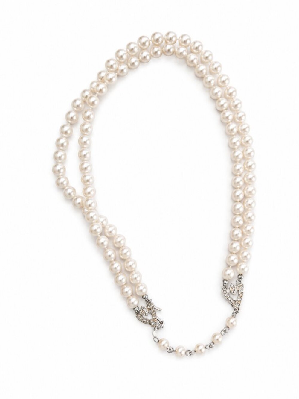 ✨ Vintage 1950s Cream Pearl Necklace – Double Strand, Rhinestone Clasp (USA)
